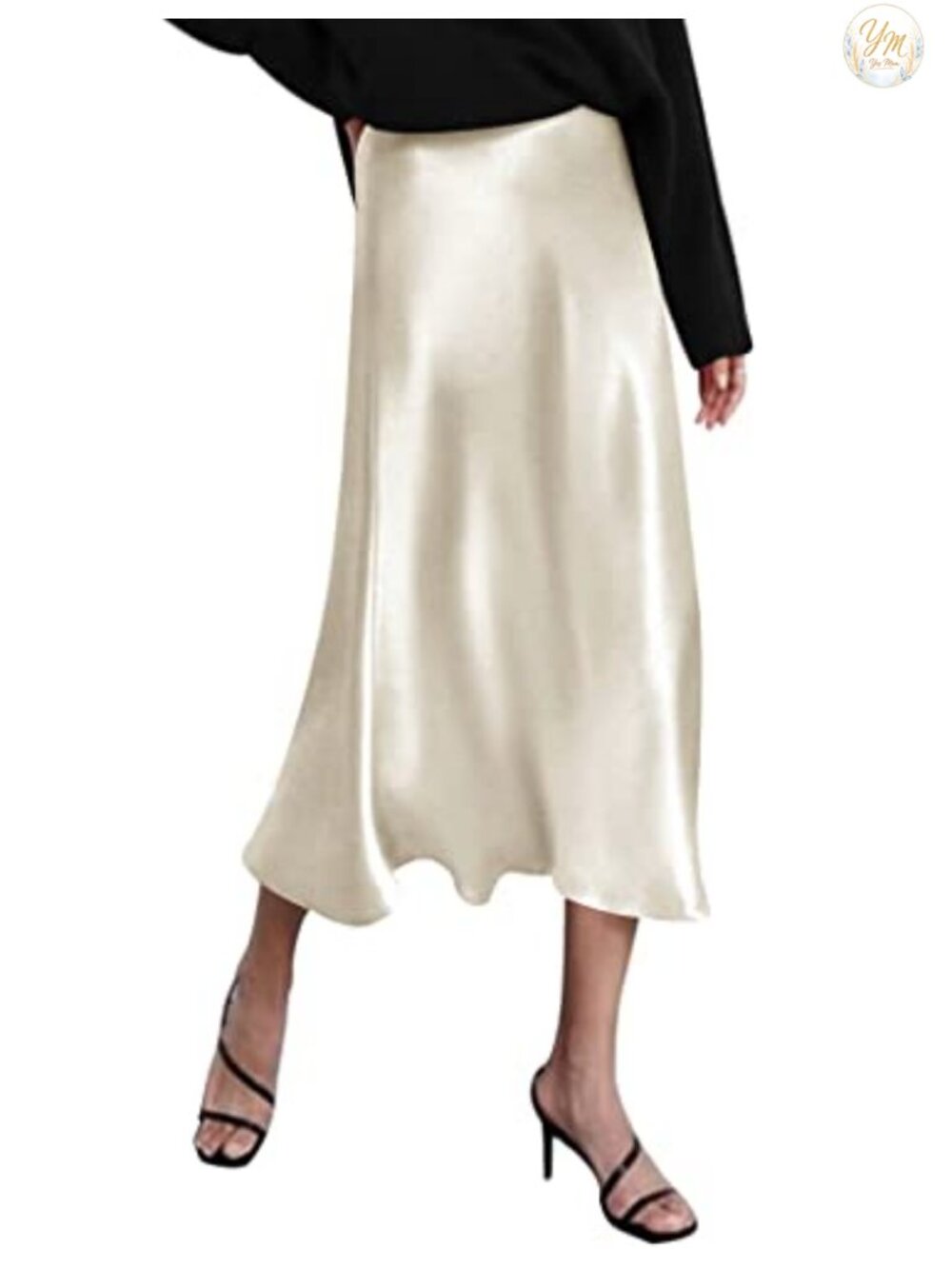 Women's High Waist Satin Midi Skirt Elegant Slim Fit Party